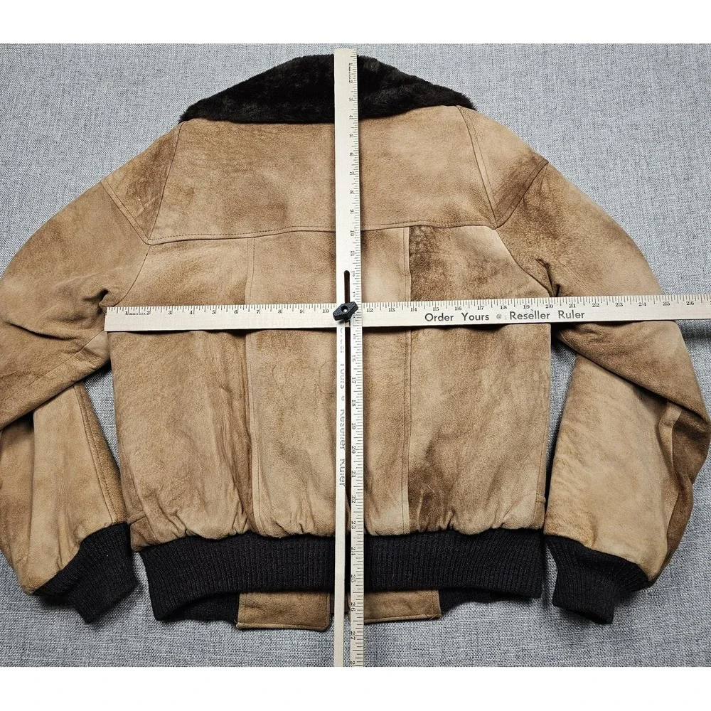 VINTAGE Robert Lewis Jacket Mens 38 Brown Suede Faux Fur Bomber Shearling